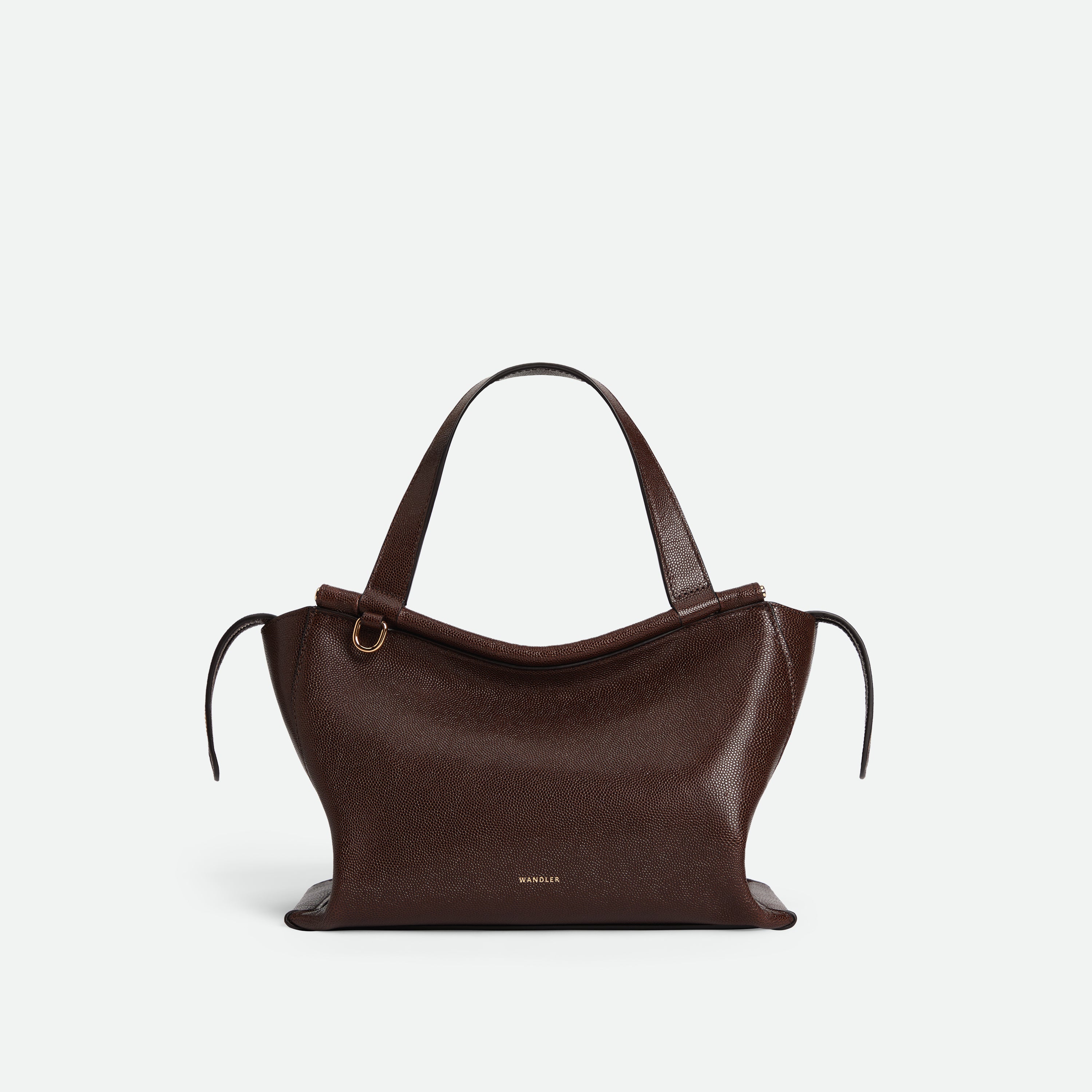 Wandler Ida Bag in SOIL CAVIAR Italian calf leather with golden hardware and sculptural top handle, front view.