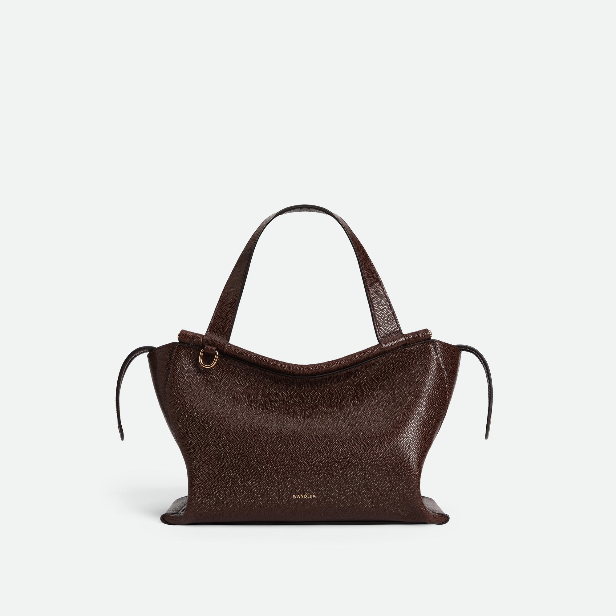 Wandler Ida Bag in SOIL CAVIAR Italian calf leather with golden hardware and sculptural top handle, front view.
